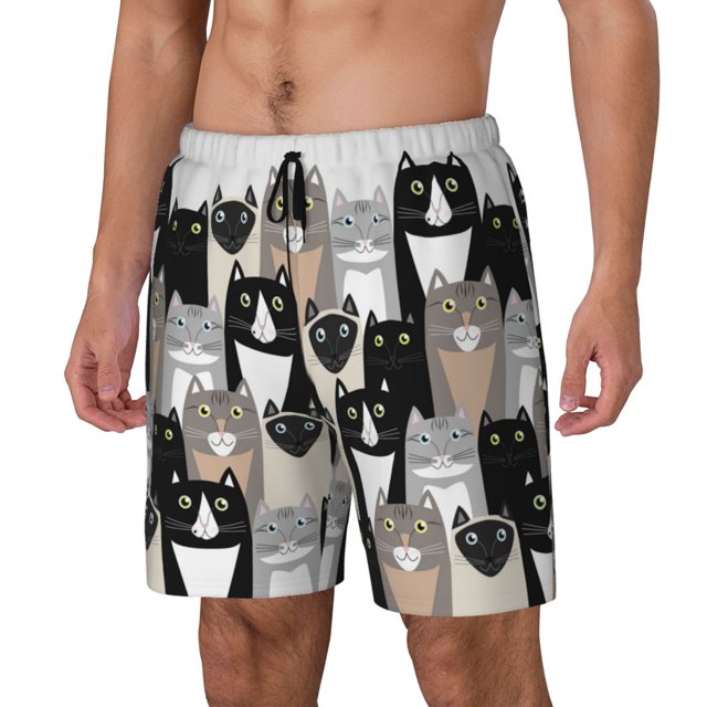 Fotbe Colors Cats Traje de Baño para Hombre – Shorts de Natación de Secado Rápido con Forro y Bolsillos-Medium