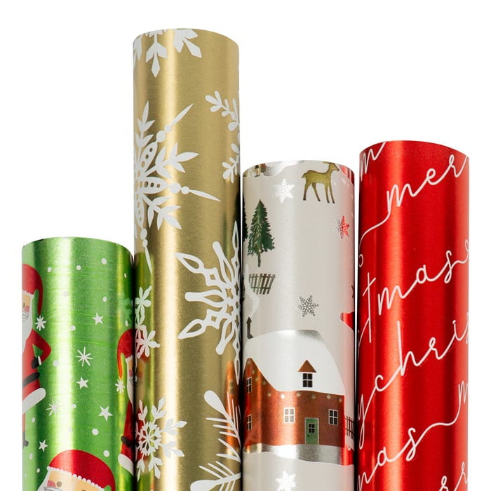JAM Paper Holographic Christmas Gift Wrap Papers, Multicolor, (4 Rolls) 25 Sq ft.
