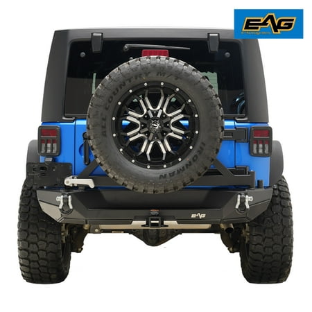 EAG Rear Bumper with Tire Carrier and Hitch Receiver in Black Textured - fits 07-18 Jeep Wrangler