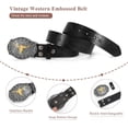 thumbnail image 4 of Western Leather Buckle Belt for Men Women Floral Engraved Cowboy Belt Longhorn Bull Buckle Waist Belt for Jeans, 4 of 6