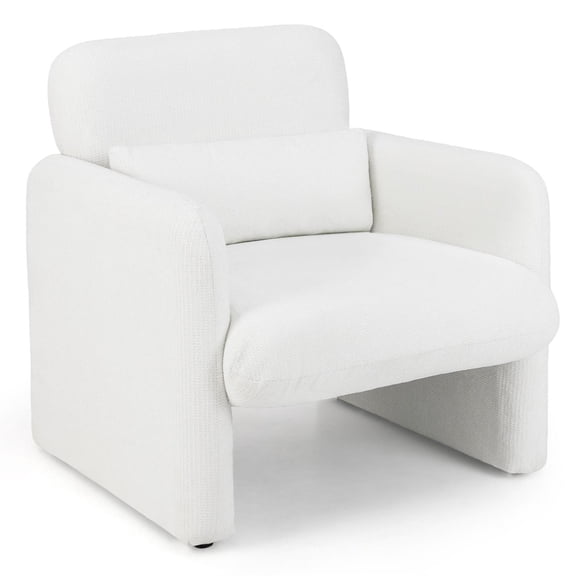Spaco Chenille Modern Accent Chair, Removable Lumbar Pillow, Wide Backrest, S-Springs, White