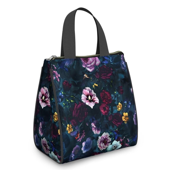 Pioneer Flower Floral Print Pattern Insulated Lunch Bag for Women & Adults,Large Portable Soft Cooler Lunch Bag,Thermal Food Storage Tote with Pearl Cotton,8.66L,8.75x5.75x9.5 Inch