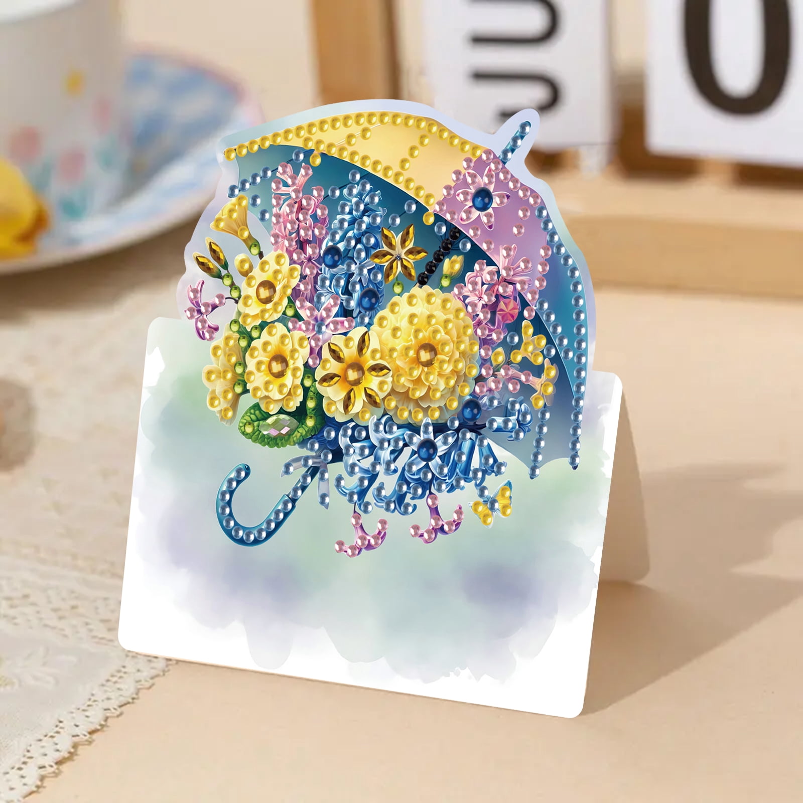 FLOPESN 6Pcs DIY Diamond Art Greeting Cards Set, Spring Flower 3D Folding Thank You Card For Birthday Holiday Blessing Gift(included envelopes)