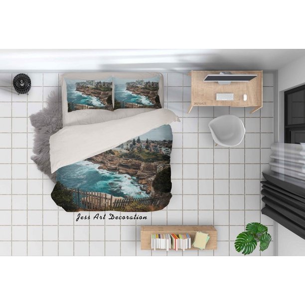 3D Mar Bosque Paisaje Funda de edredón Set Ropa de cama Set Funda nórdica Fundas de almohada 78