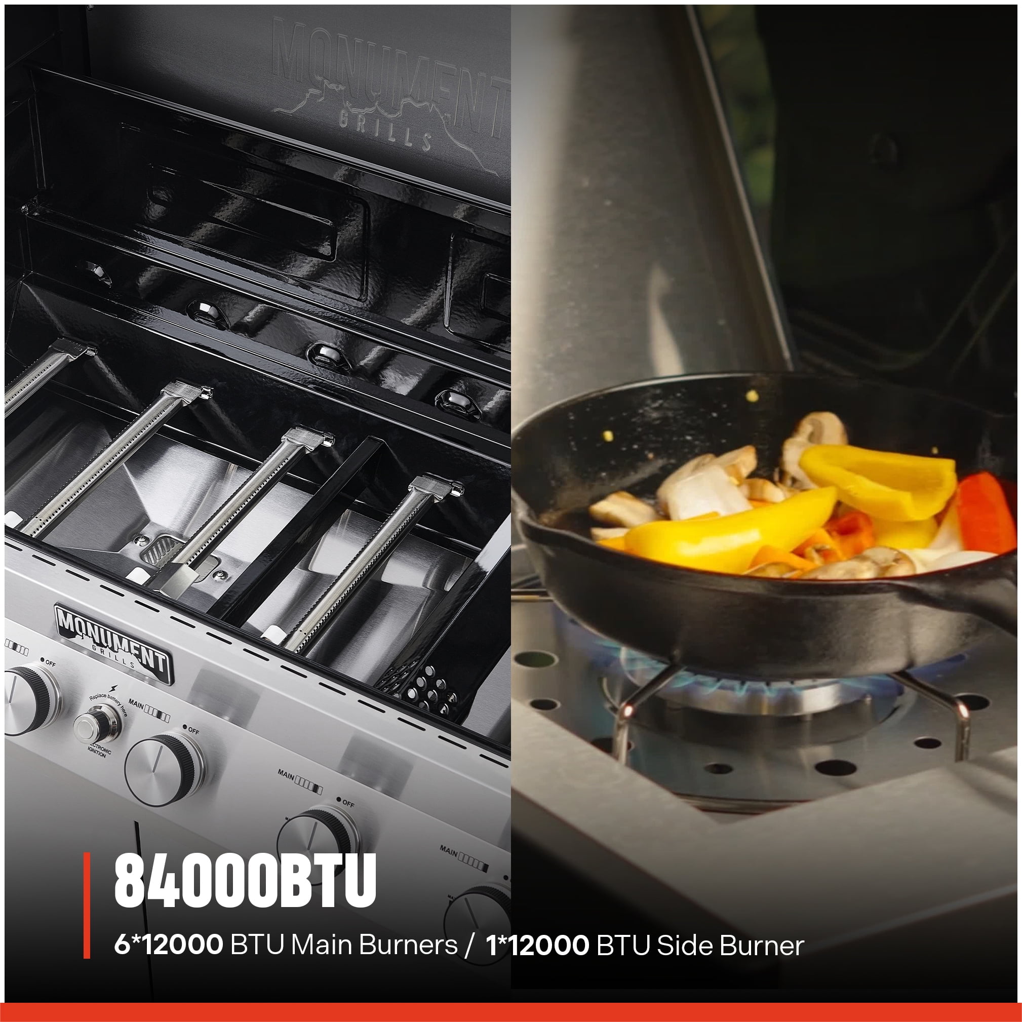 Monument Grills Denali Series 6-Burner Black Dual Fuel Cabinet Grill with Clearview Lid and LED Knobs