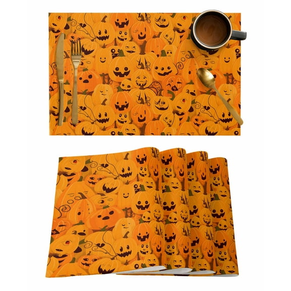 Halloween Placemats Set of 2 Ghost Pumpkin Horror Expression Heat Insulation Washable Place Mats, Rustic Non-Slip Table Mats for Dining Table Party Kitchen Decor,13x19 Inch