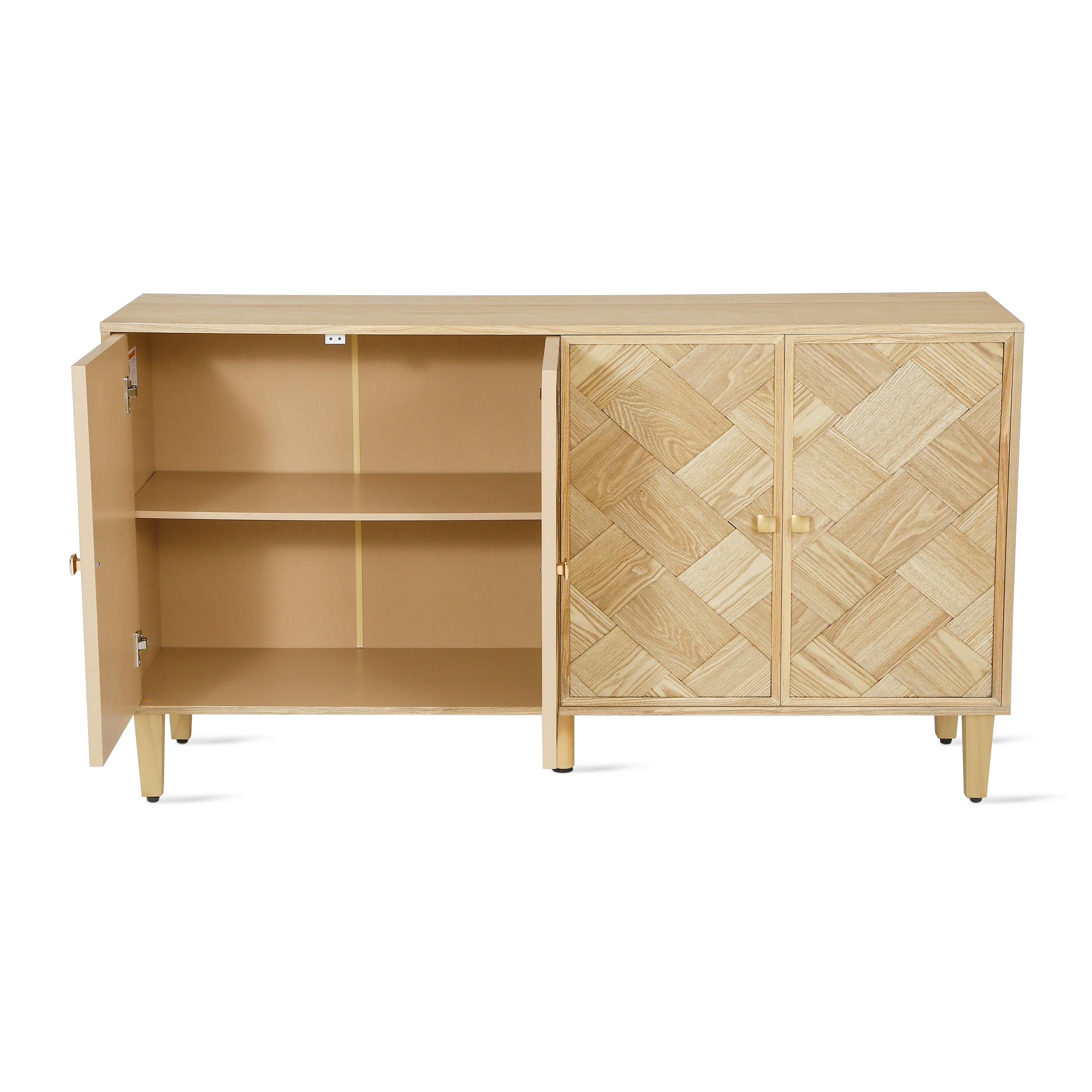 Euroco Modern Farmhouse Sideboard Buffet Cabinet with Storage & 4 Doors,59.8" Wood Coffee Bar Cabinet with Shelves for Kitchen Living Room,Natural