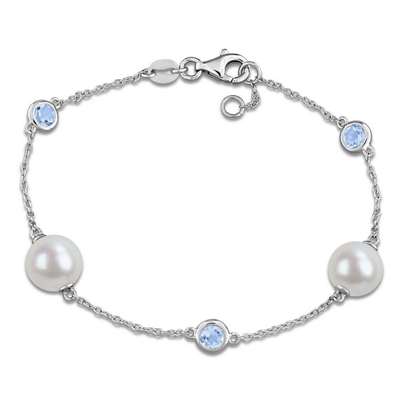 Everly Women's 8.5-9mm Cultured Freshwater Pearl & Sky Blue Topaz Sterling Silver Station Bracelet