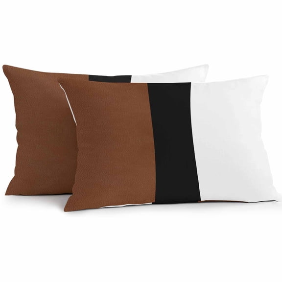 Lumbar Pillow Covers 20x12 Inch Set of 2, Brown Black White Boho Waterproof Outdoor Pillow Covers, Modern Striped Art Decorative Cushion Pillowcases for Couch, Sofa, Bed, Garden, Patio