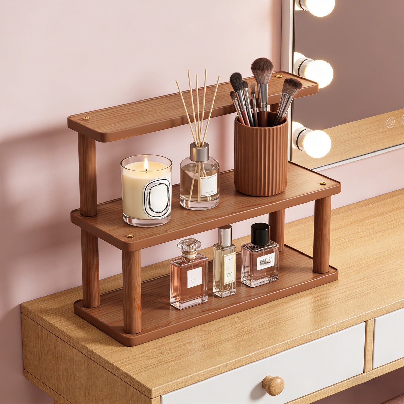 DefiDgd 3-Layer Wooden Style Desktop Organizer Shelf,Computer Desk Storage Shelf Multi Functional Desk Organizer for Home Office Dorm Room Accessories