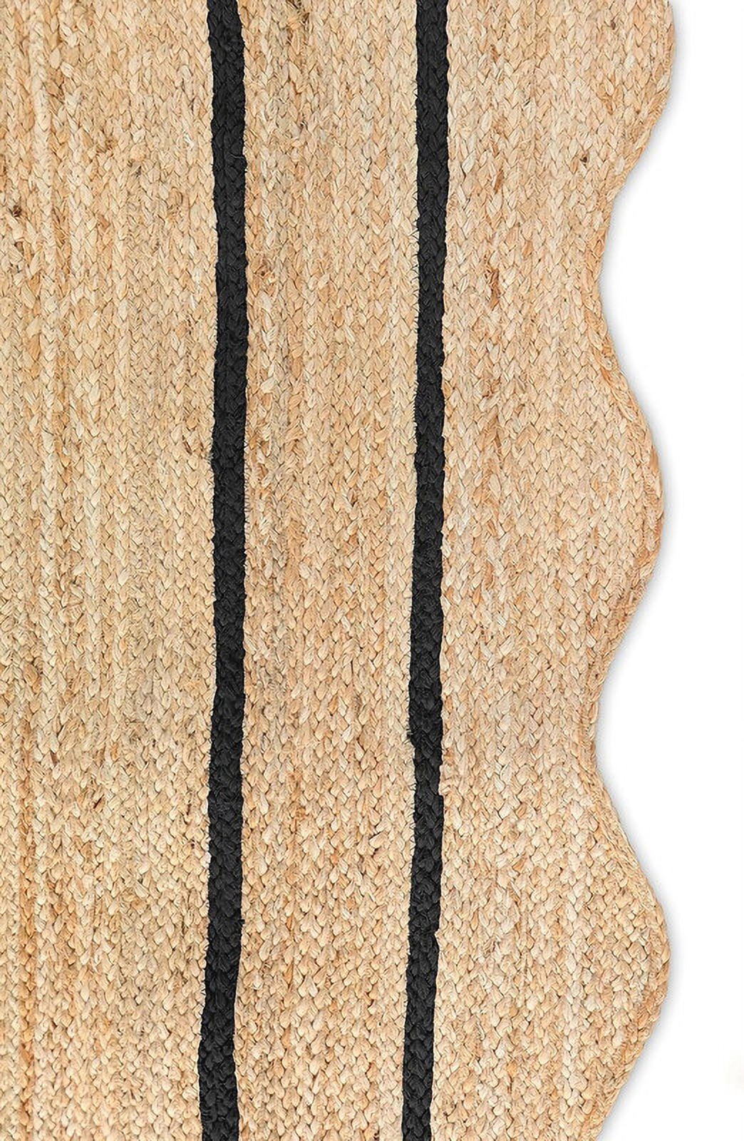 KLAVATE Natural Jute Wave Edge Hand Braided Scalloped Farmhouse Entryway Jute Rug