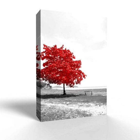 Wall26-Canvas Wall Art-RED and Black Back Ground Tree Theme-Giclee Painting Wall Bedroom Living House Decoration Home Art - 24x36 inches