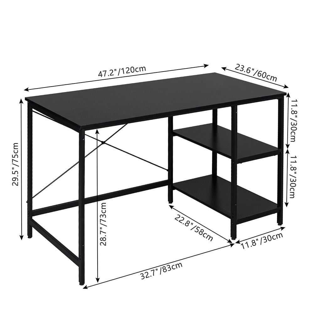 Private Jungle Writing Computer Desk 47", Home Office Study Desk with 2 Storage Shelves on Left or Right Side, Modern Simple Style Wood Table Metal Frame for PC Laptop Notebook