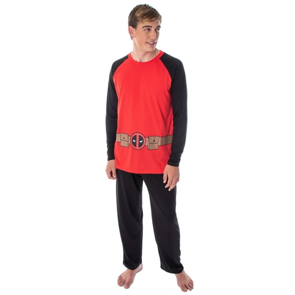 Marvel Men's Deadpool Superhero Costume Raglan Top And Pants Pajama Set