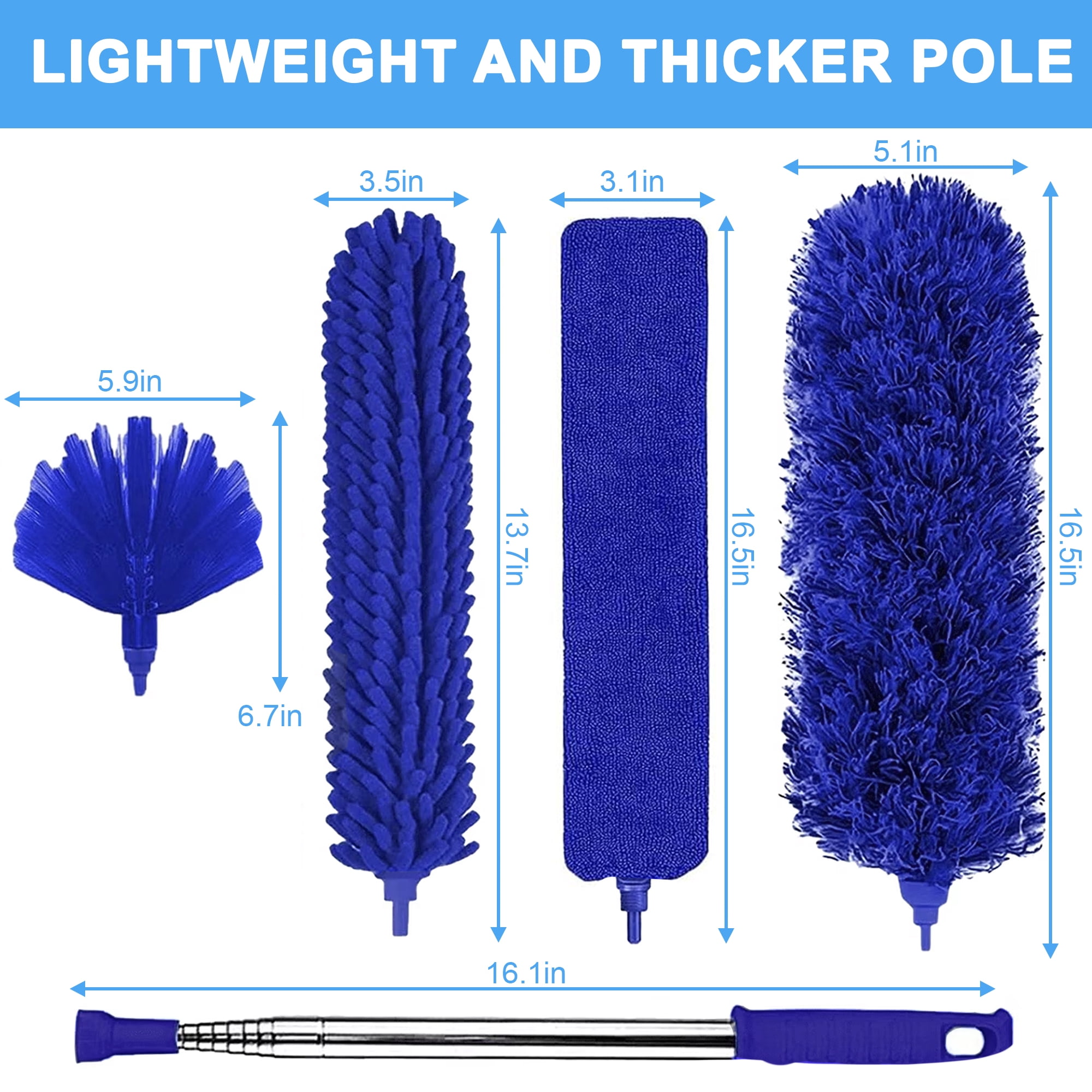 GARITIN Dusters for Cleaning, Cobweb Duster with Extension Pole, Ceiling Fan Cleaner Duster, Extendable Microfiber Duster for Ceiling Fan Blades Spider Web with Long Handle, Blue