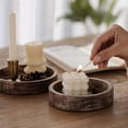 thumbnail image 5 of Round Distressed Wood Candle Tray, Rustic Farmhouse Decor for Coffee Table, Bathroom Vanity & Home Centerpieces, Candle Holder Tray Home Decor - 6 Inch, 5 of 6