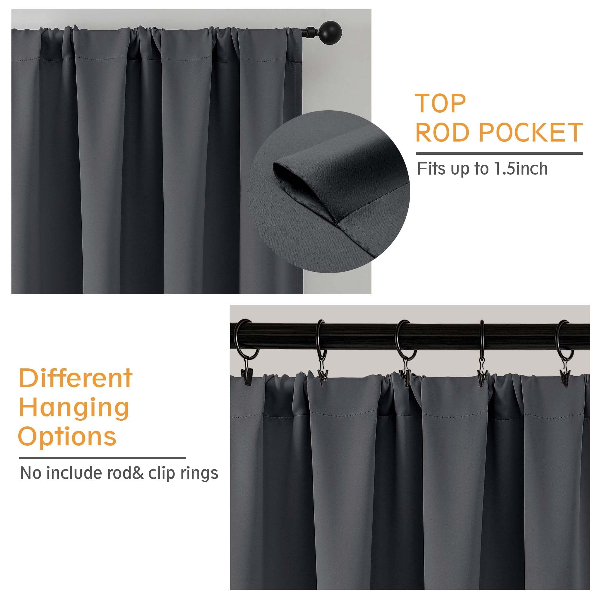 Chyhomenyc Grey Curtains 63 Inches Long, Light Filtering Thermal Insulated Energy Saving Solid Soft Privacy Rod Pocket Window Curtains for Living Room Bedroom, Each 40Wx63L Inch, 2 Panels