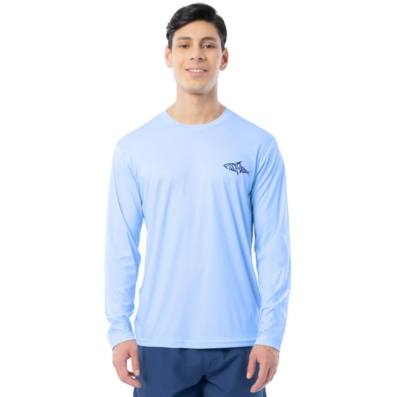 Fish N Vibe Men's Long Sleeve Performance UPF 30 Fishing Graphic Tee, Light Blue, Size L