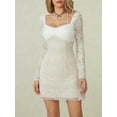 thumbnail image 4 of Women’s Lace Halter Dress, Long Sleeve Sweetheart Neck Slit Hem Mini Slim Dress Party Wear, 4 of 10