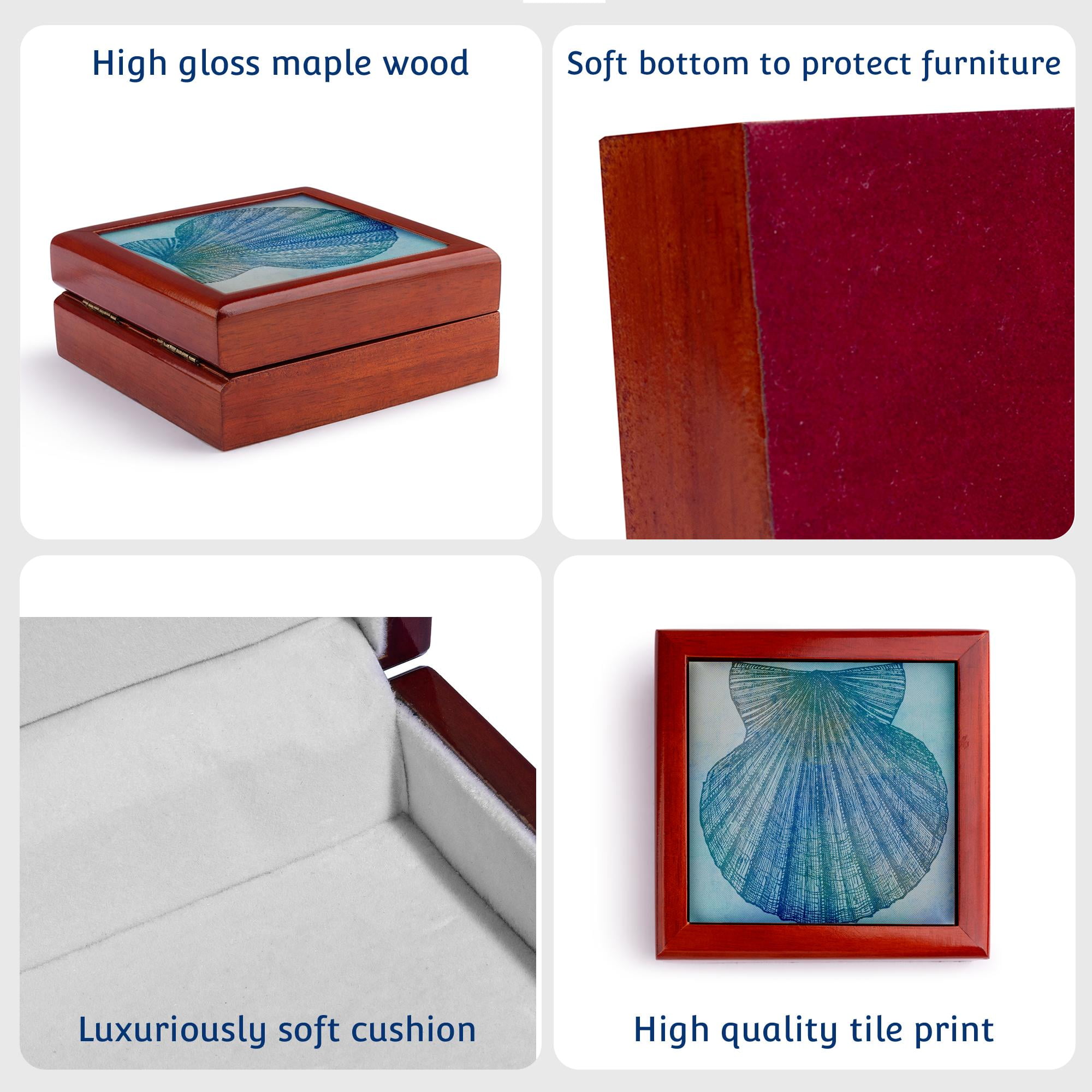 3dRose, Large Aqua Shell Beach Theme Art, Jewelry Box 5.5x5.5 inch with 4 inch tile