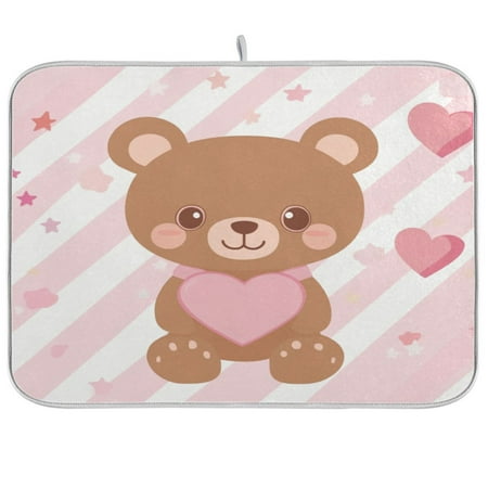 

Kitchen Drying Mat 18x24In Drying Dish Mat Dish Drying Mats Kitchen Countertop Multi-Function Drain Drying Mat Kitchen Table Pink Cute Bear