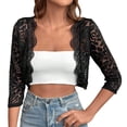 thumbnail image 2 of Uaswgudfs ​Women's Lace Bolero Cardigan: Cropped Open-Front w/ 3/4 Sleeves & Intricate Cut-Out Designs, 2 of 5