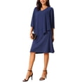 thumbnail image 4 of INSPIRE CHIC Women's Fall Dresses 3/4 Sleeve V Neck Chiffon Cape Overlay Knee Length Pencil Dress L Dark Blue, 4 of 6