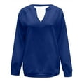 thumbnail image 5 of Arlun Women Casual Long Sleeve V-Neck Sweatshirts Solid Color Loose Fit Lightweight Pullover Tops Soft Comfortable Basic Leisure Hoodless Sweatshirts Dark Blue L, 5 of 5