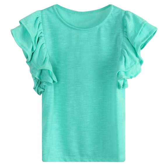 Richie House Girls' cotton knit T-shirt with ruffle sleeves RH1008