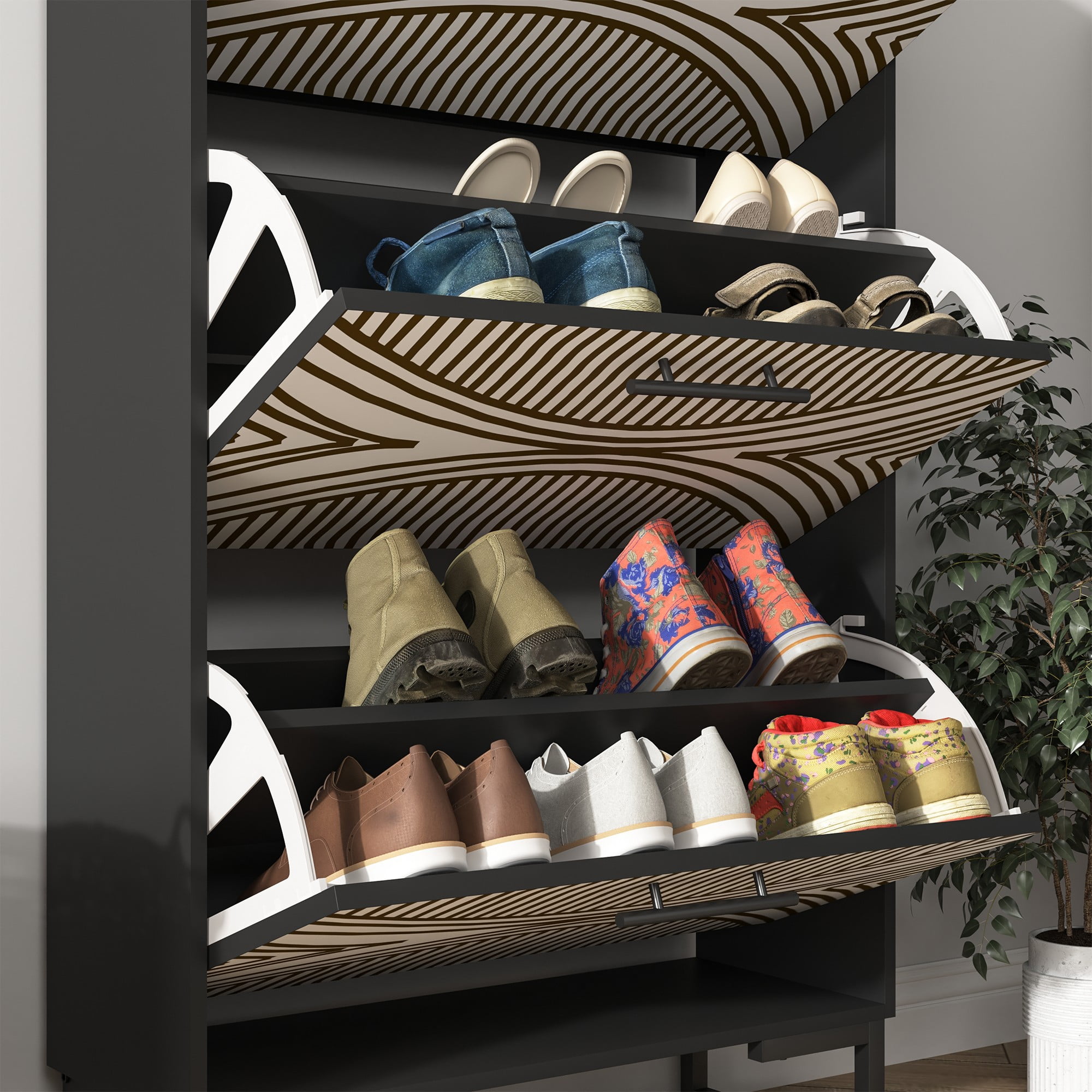 Finihen Shoe Cabinet, Free Standing Tipping Bucket Shoe Rack Organizer with 3 Flip Drawers, Slim Hidden Entryway Narrow Shoe Storage, Black Finihen Shoe Cabinet, Free Standing Tipping Bucket Shoe Rack Organizer with 3 Flip Drawers, Slim Hidden Entryway Narrow Shoe Storage, Black