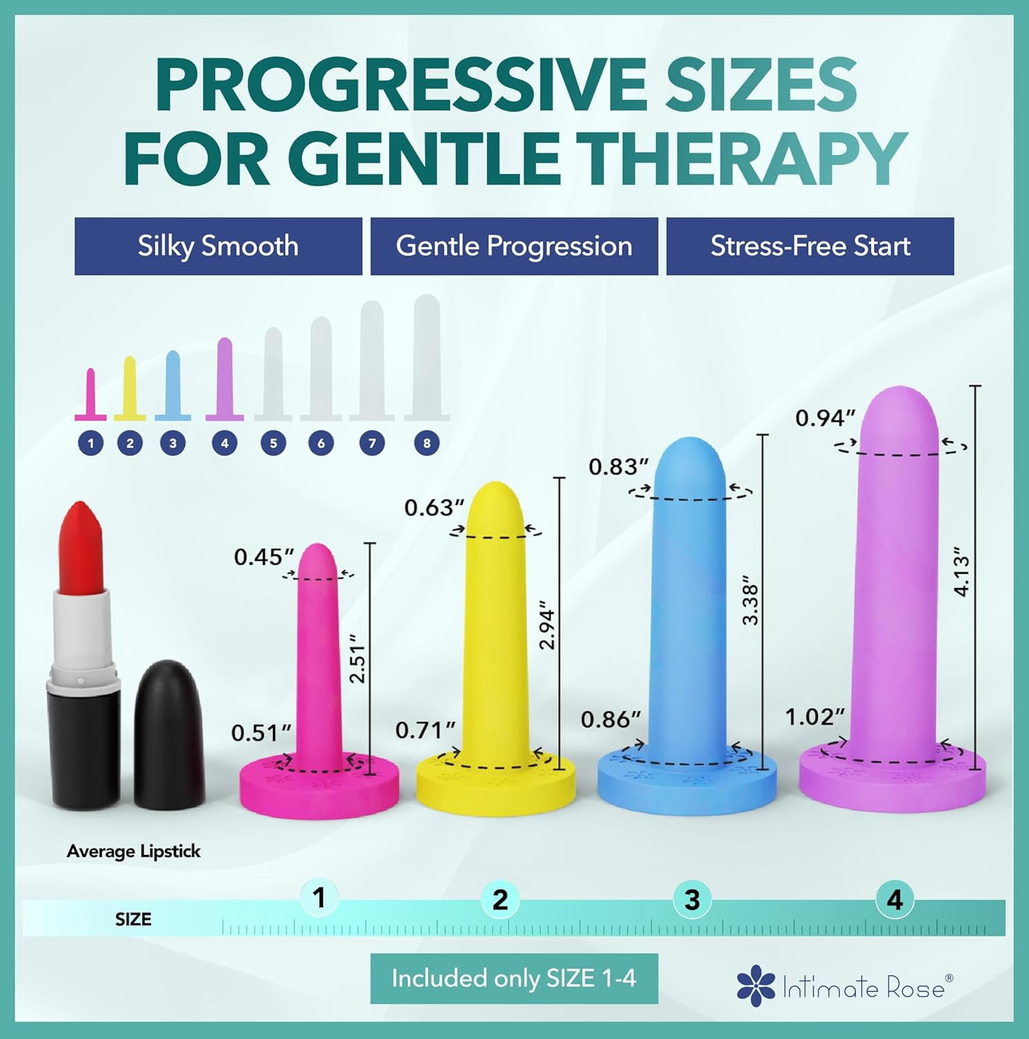 Intimate Rose Silicone Vaginal Dilators for Pelvic Floor Therapy, FDA-Cleared 510(k), Small 4-Pack Sizes 1-4 with Tutorials