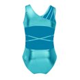 thumbnail image 2 of Vxuxlje Kids Girls Ballet Dance Gymnastics Leotard Shiny Metallic One Piece Open Back Jumpsuit Lake Blue L, 2 of 7