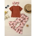 thumbnail image 3 of Bagilaanoe 3pcs Toddler Baby Girl Long Pants Set Graphic Print Short Sleeve T-Shirts Tops + Flare Trousers + Headband 6M 12M 18M 24M 3T 4T Kids Casual Outfits, 3 of 9