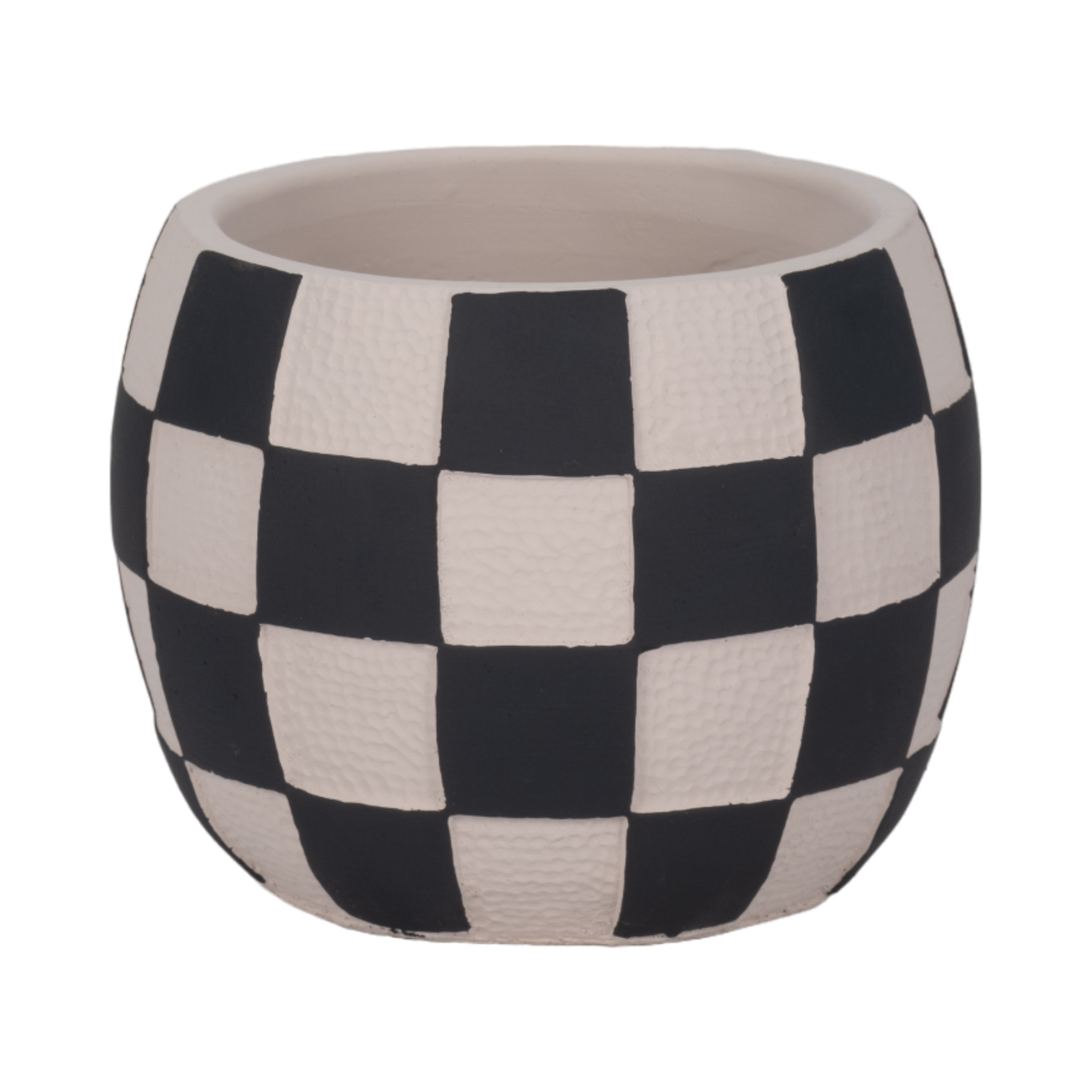 Modern Rounded Checkerboard Flower Pots for Home Decor Stylilng - Refined Planters with Graphic Pattern Detail - Decorative Planter Accent for Indoor Plants and Outdoor Use - 5", Black & White