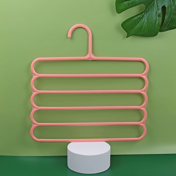 Slip Free 5 Layers Closet Pants Organizer, Heavy Duty Multifunctional Space Saving Cloth Hanger for Clothes Trousers Scarfs Ties (Pink/1 Pcs) 11x8.26"