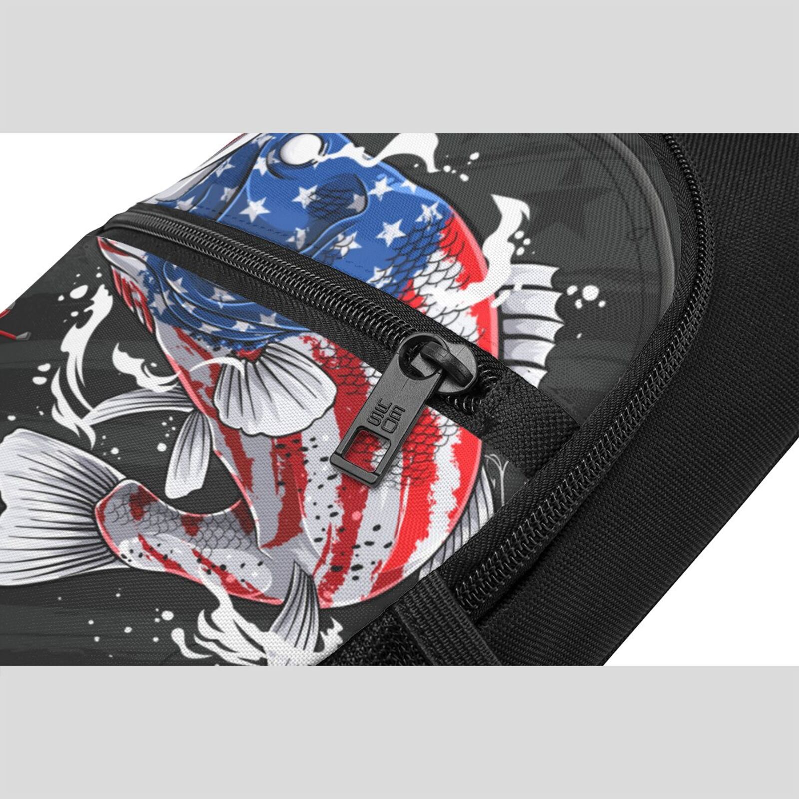 Xecao's Largemouth Bass Fish in USA Print Sling Bag: A Versatile Chest, Shoulder, and Crossbody Backpack for Casual Days Out, Perfect for Both Men and Women