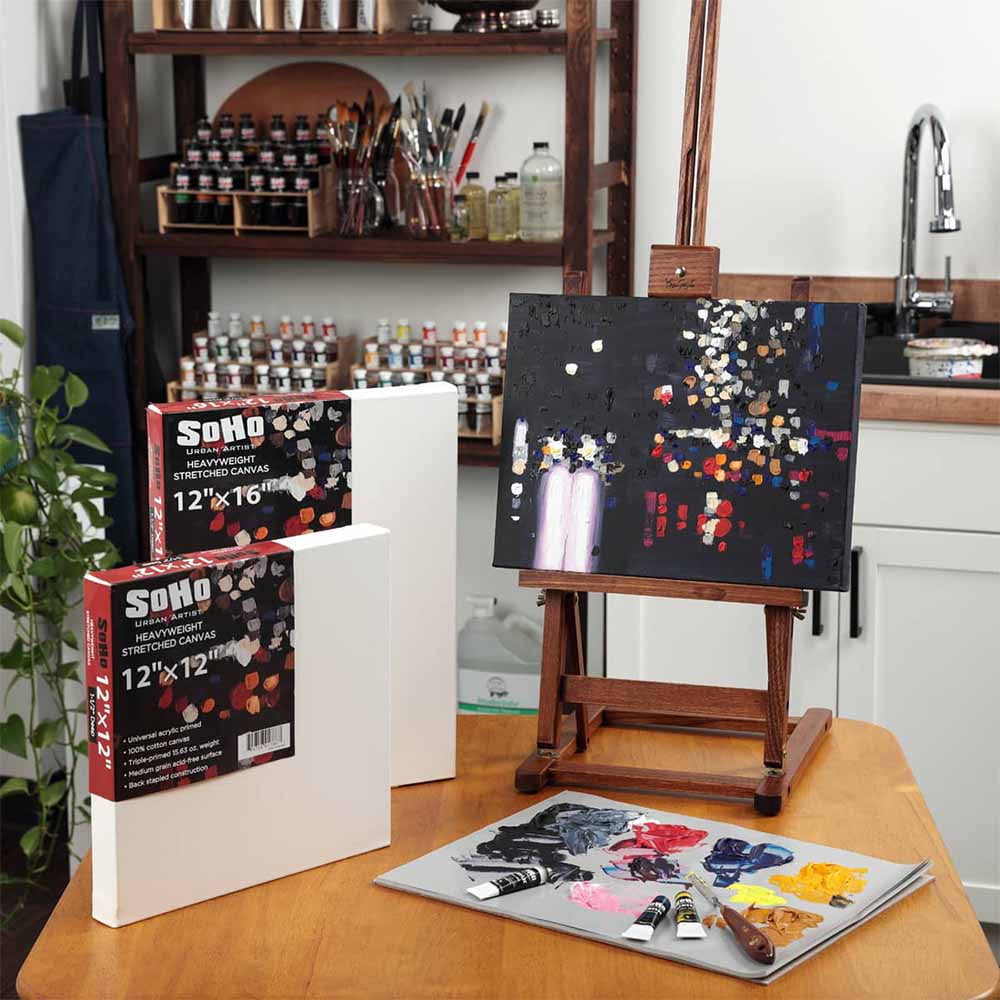 SoHo Urban Artist, 16x20" Heavyweight Stretched Cotton Canvas for Painting - 1.5" Deep- 3 Pack, Triple Primed, 100% Cotton Canvas, Archival, Universal Primed for Oil, Acrylic, Alkyd, Mixed Media