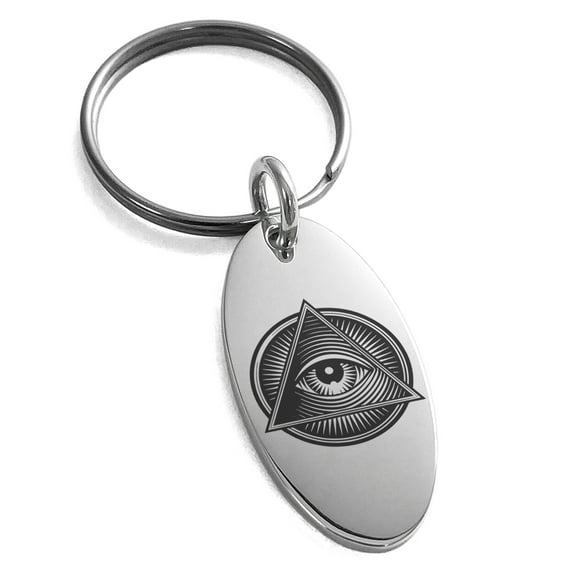 Stainless Steel All Seeing Eye Emblem Engraved Small Oval Charm Keychain Keyring