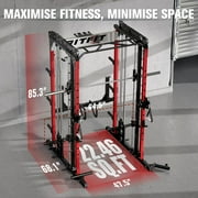 RitFit M1 Pro Smith Machine with Cable Crossover System, Multi-Function Squat Rack Power Cage for Home Gym, Power Rack and Packages Red