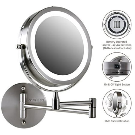 Ovente Wall Mount LED Lighted Makeup Mirror, Battery Operated, 1x/10x Magnification, 7 Inch, Nickel Brushed (Best Rated Lighted Makeup Mirror)