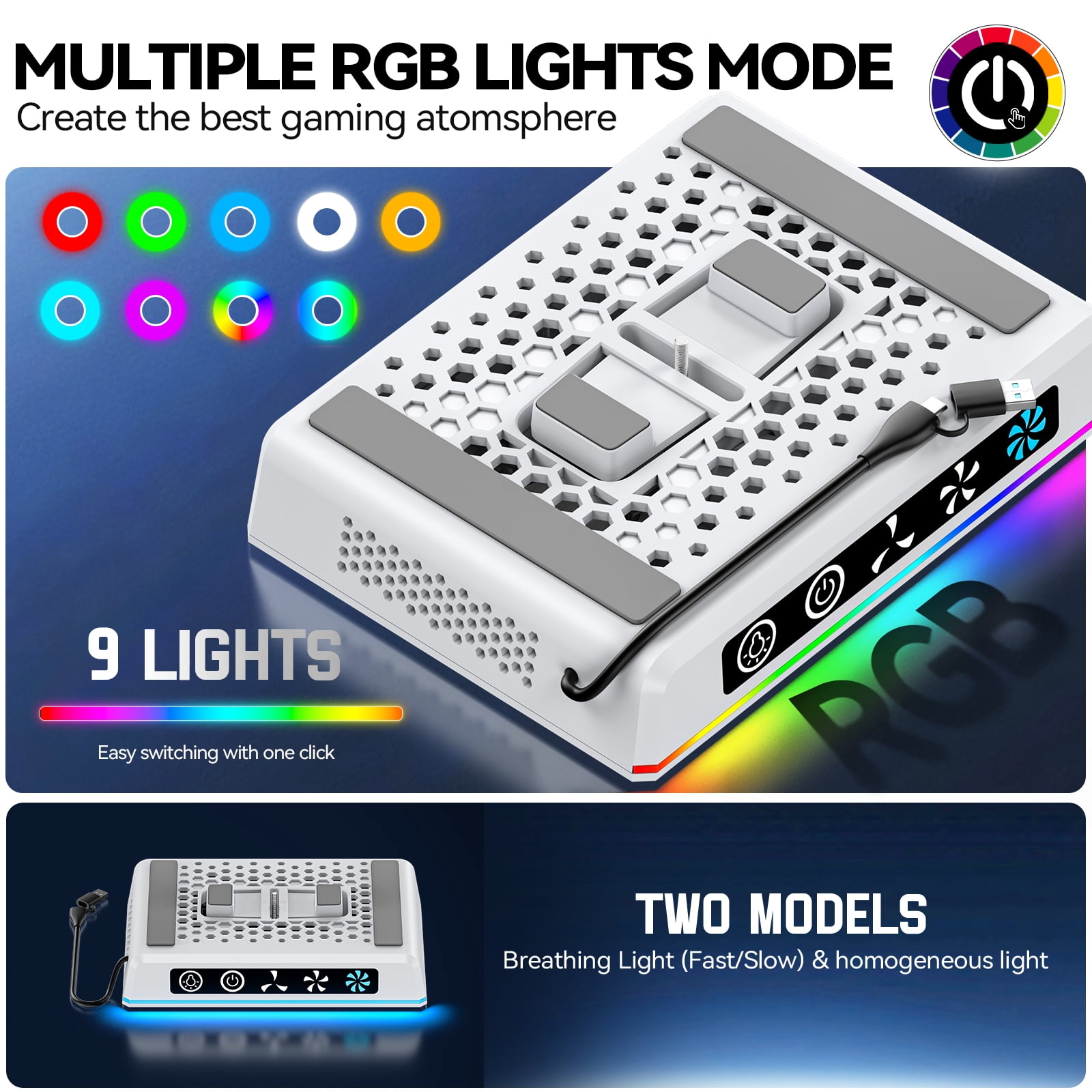 PS5/Pro/Slim Stand and Cooling Station with RGB Light, 3 Adjustable Speeds Cooling Fan, PS5 Accessories