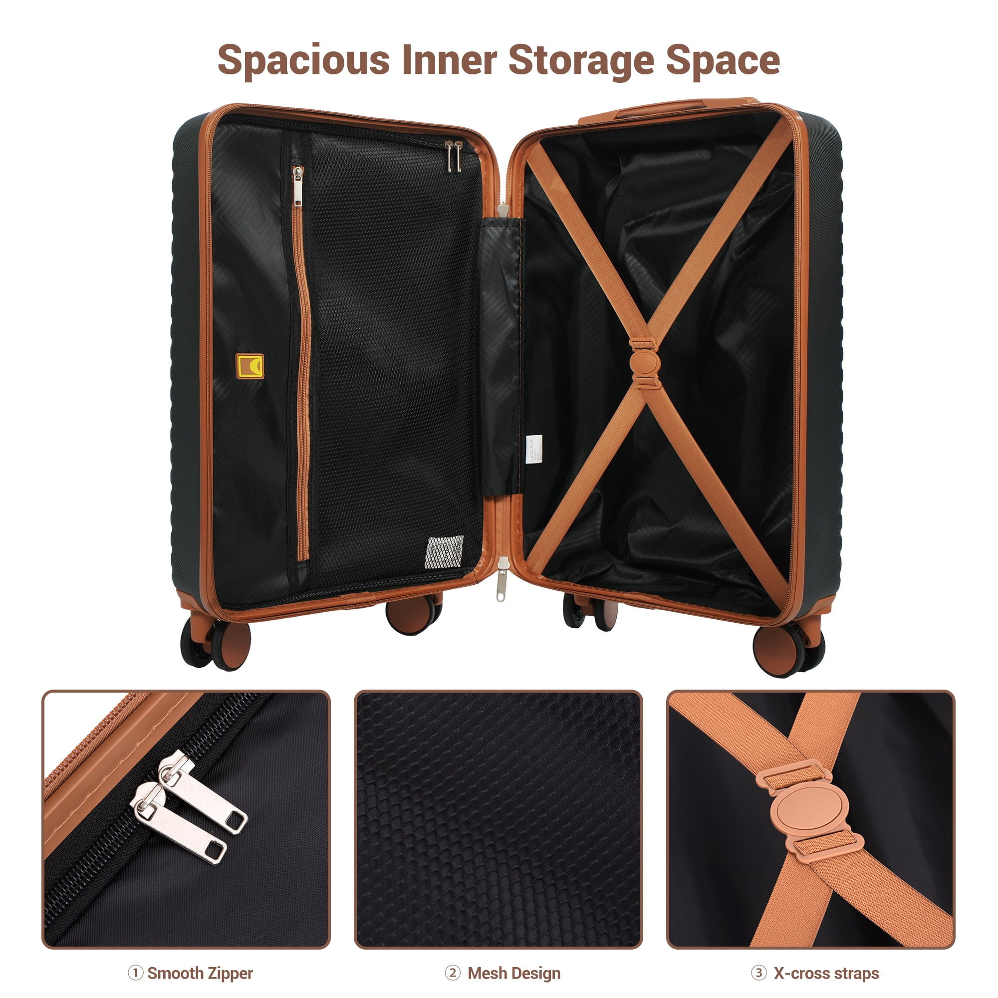 3 Piece Carry on Luggage Sets, Hardside Suitcase Set with Double Spinner Wheels, Expandable Travel Bag and Toiletry Bag, Gray