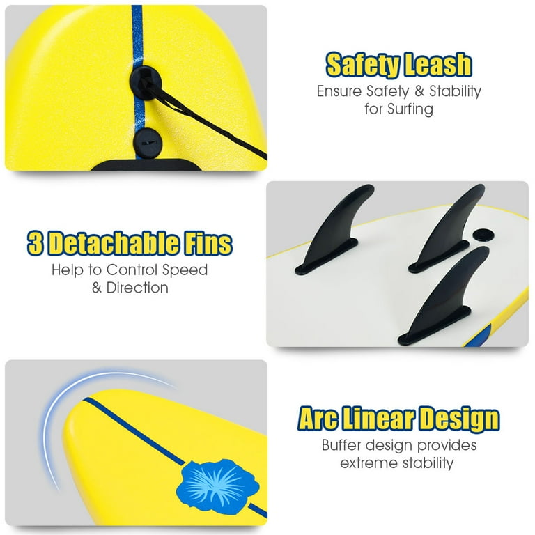 Gymax 6ft Surfing Body Board w/ 3 Removable Fins Safety Leash