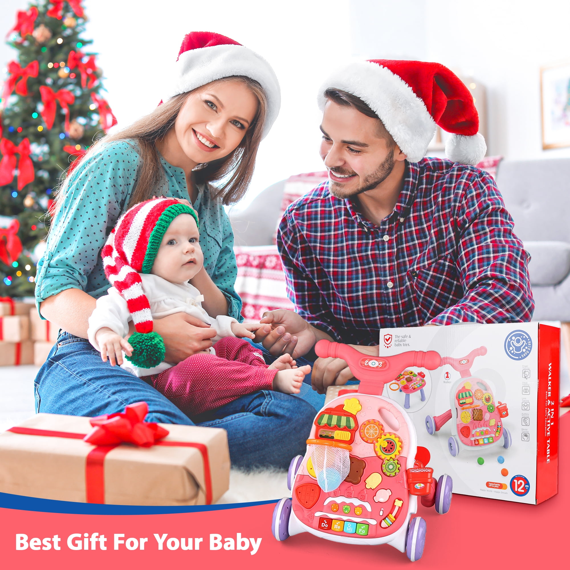 Beefunni 2 in 1 Baby Walker Sit to Stand Toys,Toddlers Musical Fun Table, Lights and Sounds, Learning, Birthday Gift for Infant 9, 12, 18, 24 Months