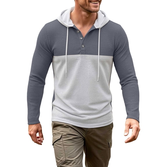 LIaqionyy Men's Hoodie Pullover Button Front Drawstring Fashion Long Sleeve Lightweight Fall Sweatshirts Clothes