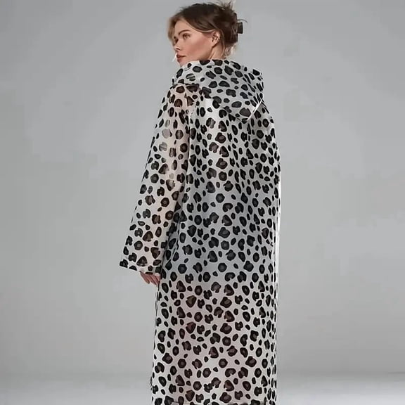 All-Season Women's Waterproof EVA Raincoat, Leopard Print Easy-Clean Hooded Rain Jacket for Outdoor Cycling & Travel
