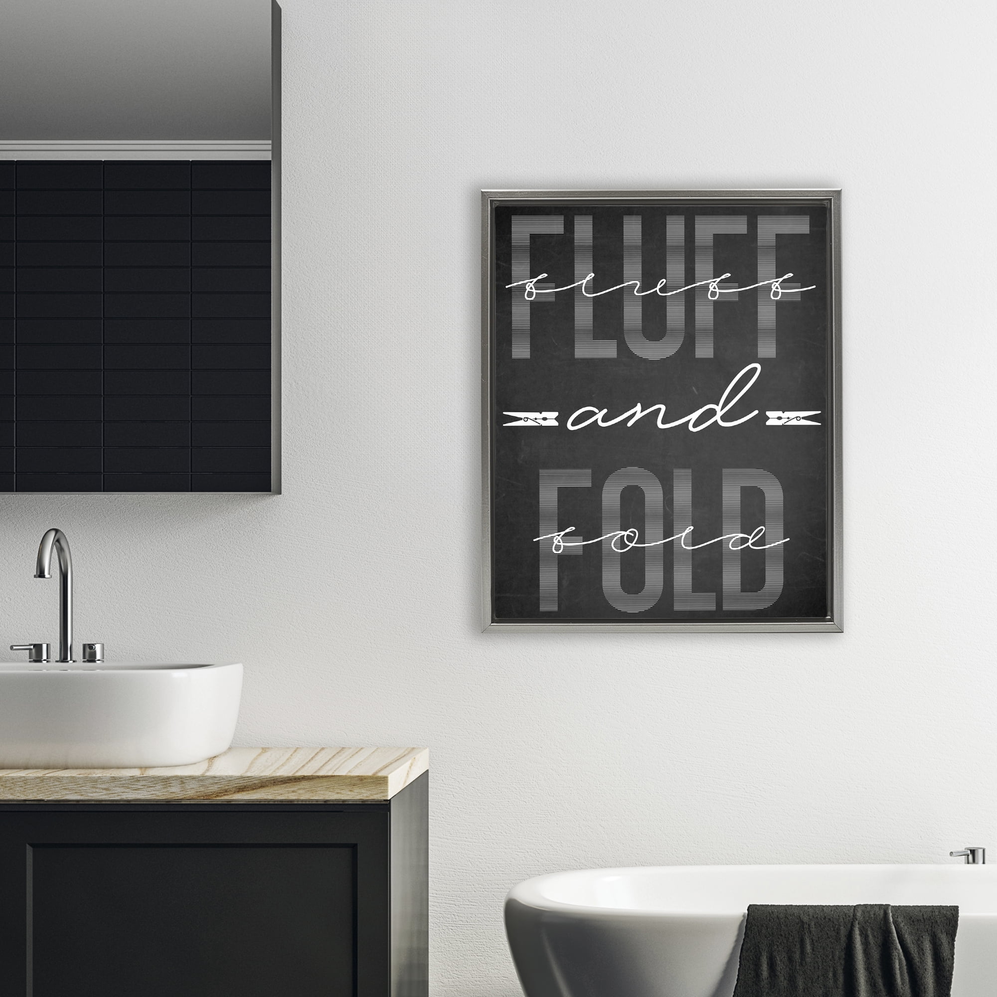 Fluff & Fold Black Minimal Gray Framed Floater Canvas Wall Art, design by Marcus Prime