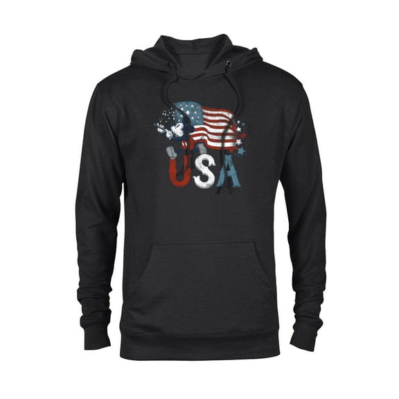 Disney Mickey Mouse with Flute America USA Flag 4th of July - Pullover Hoodie for Adults - Customized-Black