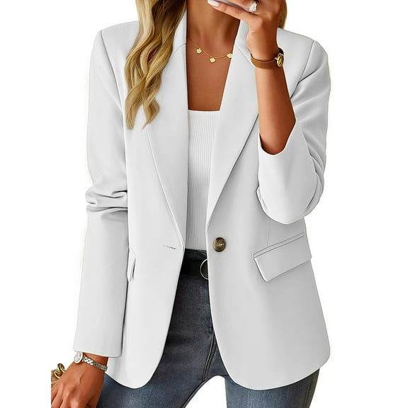 Women'S Fall Casual Blazer - Fully Lined Lightweights Button Lapel Collar Slim Fashion with Pocket White L