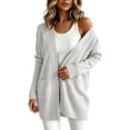 thumbnail image 2 of DYTTDG Women's Open Front Knit Cardigan, Solid Long Sleeve Ribbed Cuff Hem Side Pocket Loose Mid Length Casual Layering Outerwear Sweater, 2 of 8